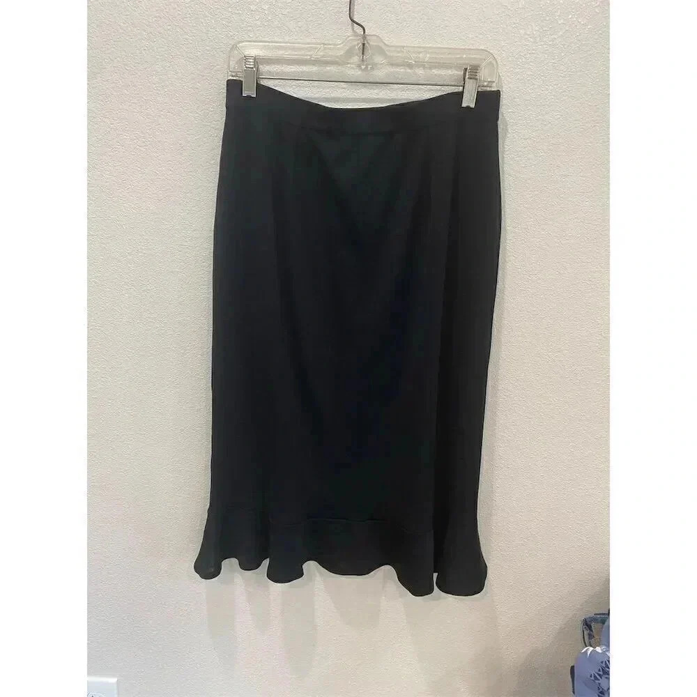 Misook Women's Black A-Line Skirt with Ruffle Bottom Size M Knee Length